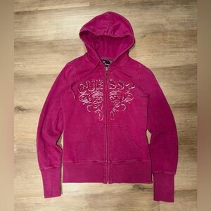 Guess Women's Hot Pink Zip Hoodie with Embroidered Logo